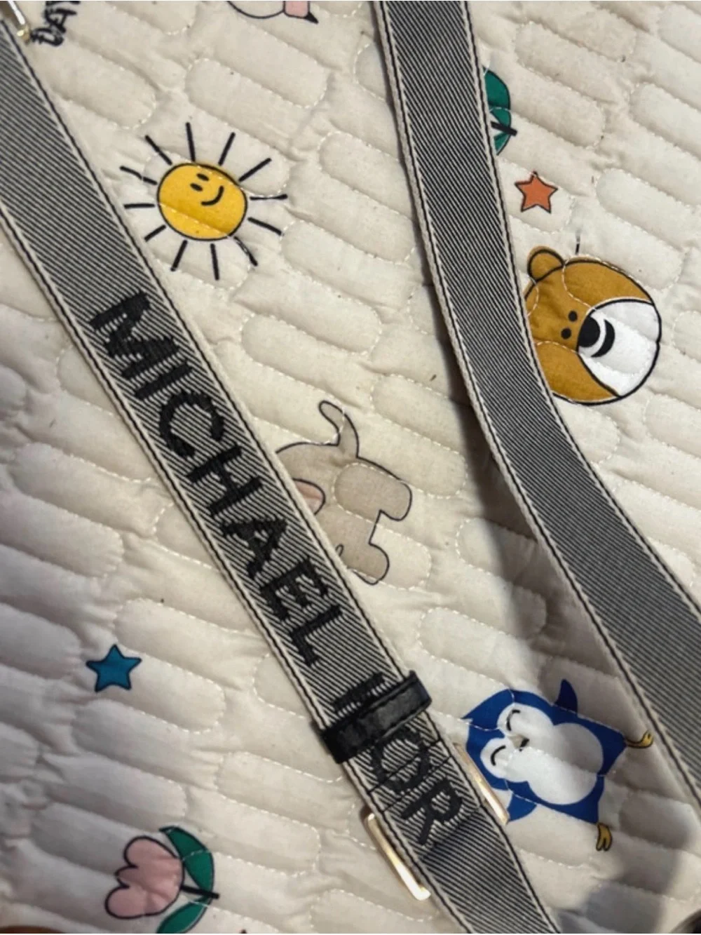 Michael Kors Black Leather Crossbody with Branded Strap and Gold-Tone Logo